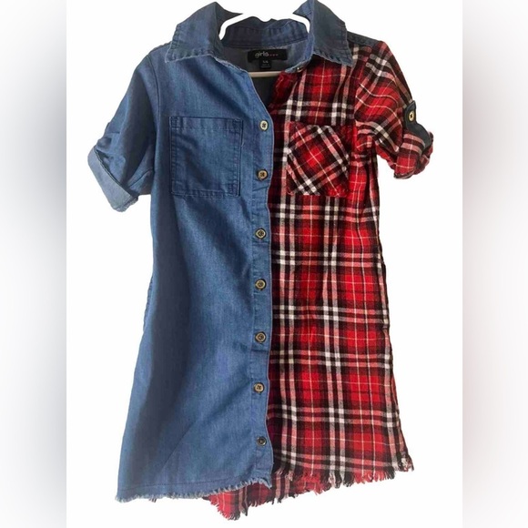 Kids toddler Girls plaid color block shirt dress with pockets ,‎ size 5/6. - Picture 1 of 4